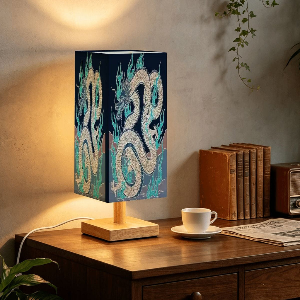 Large Square Table Lamp Fire Dragon Design