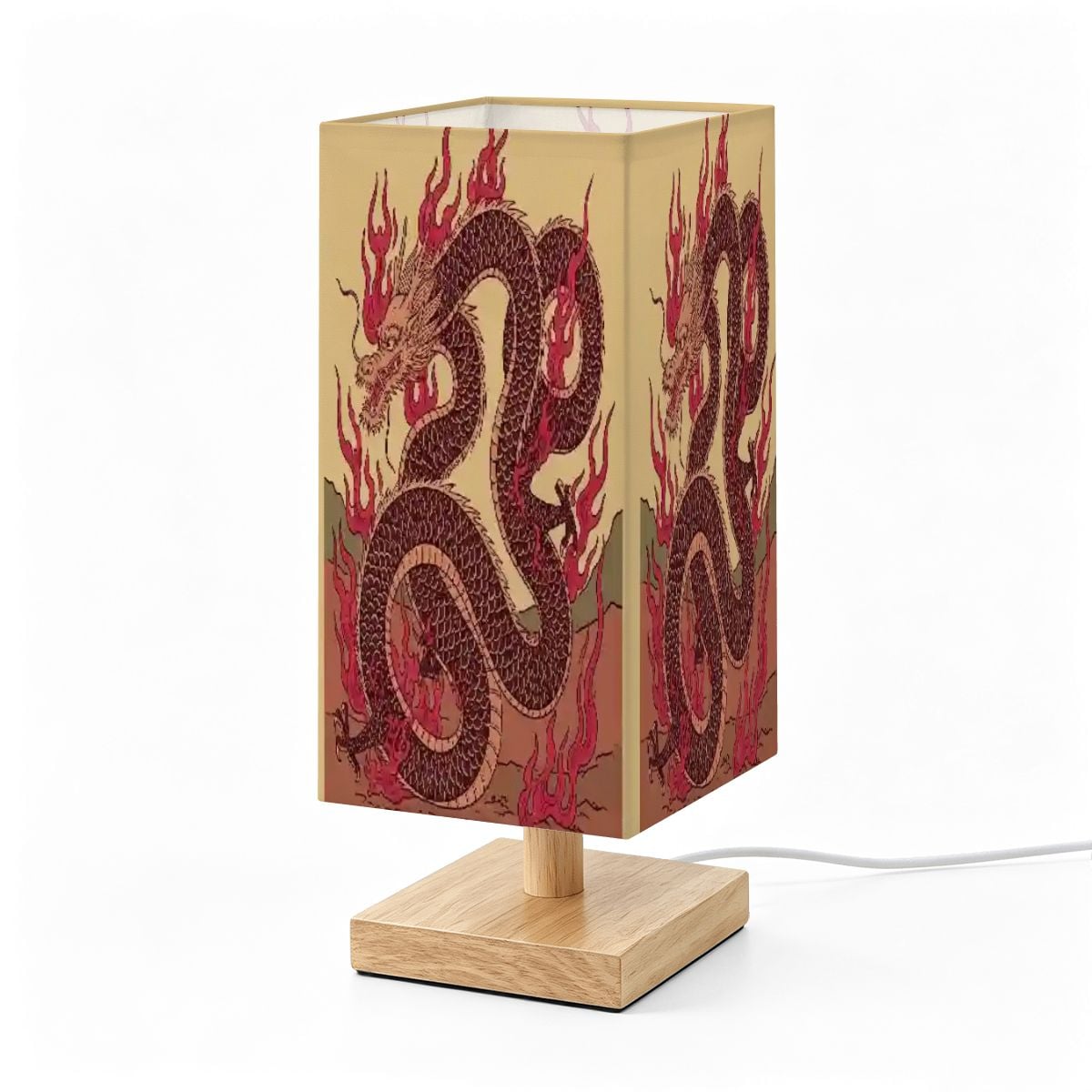 Large Square Table Lamp Fire Dragon Design