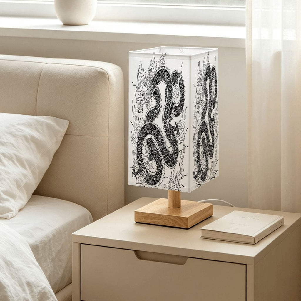 Large Square Table Lamp Fire Dragon Design