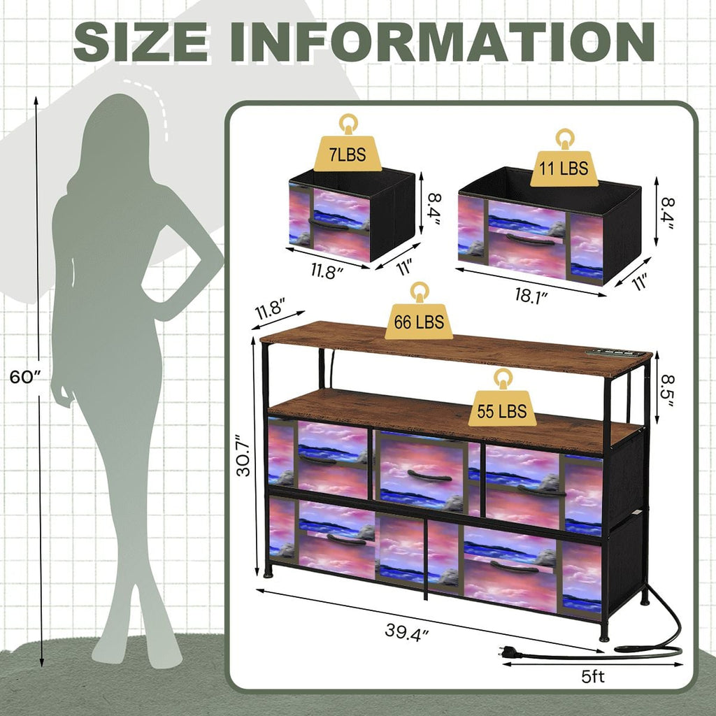 5 Drawer TV Stand Dresser Pink Hue Sky