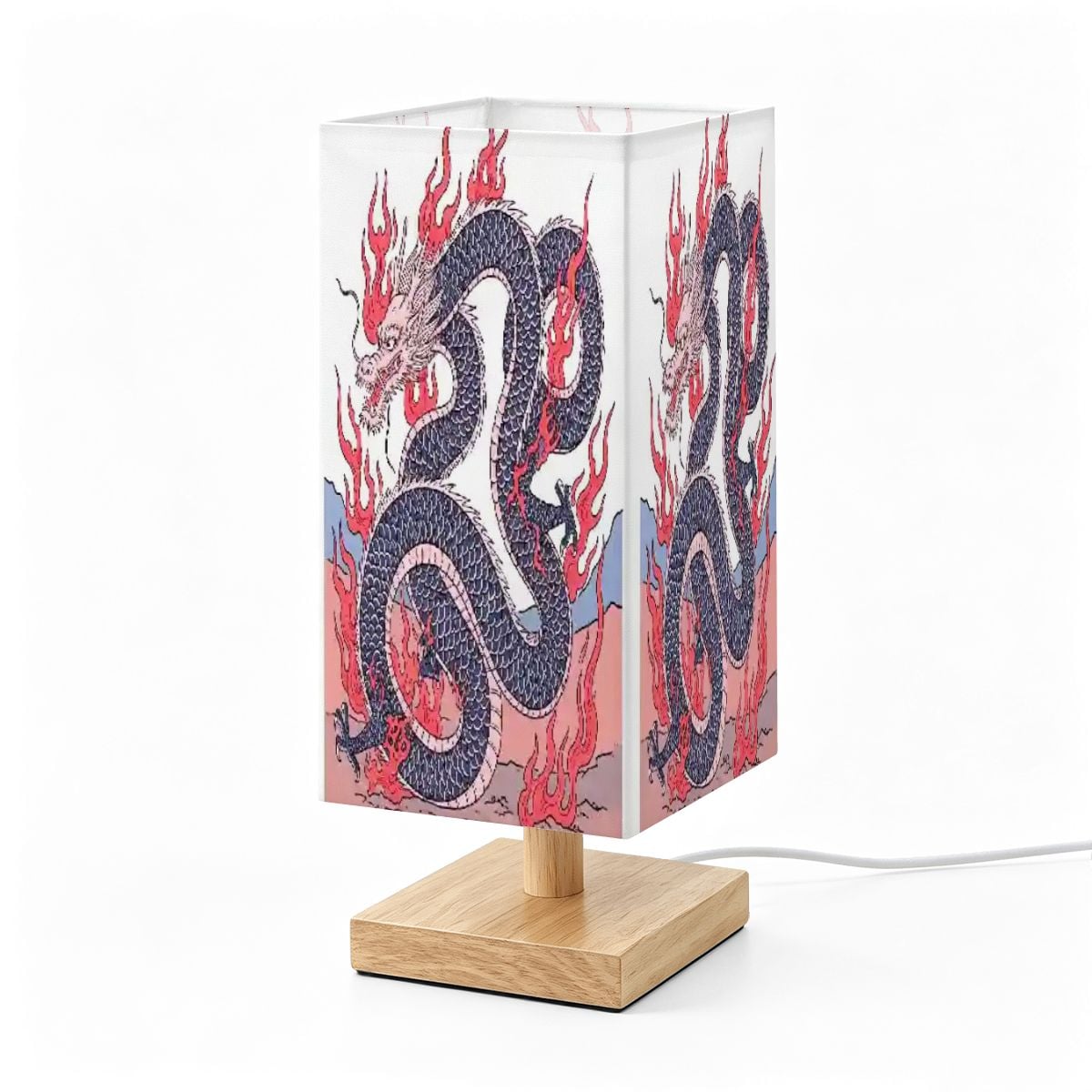 Large Square Table Lamp Fire Dragon Design