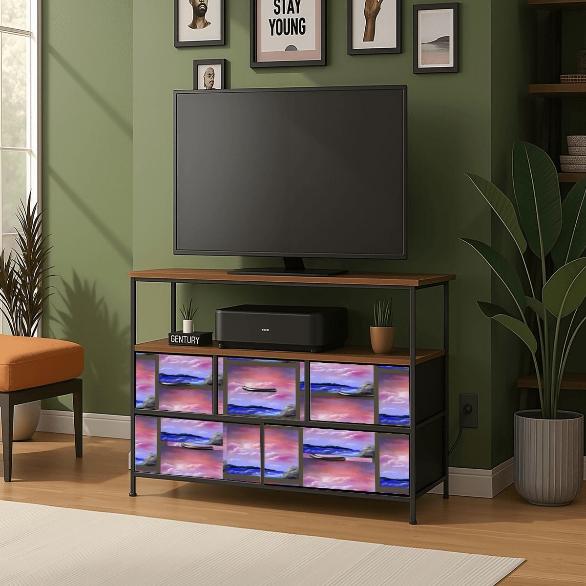 5 Drawer TV Stand Dresser Pink Hue Sky