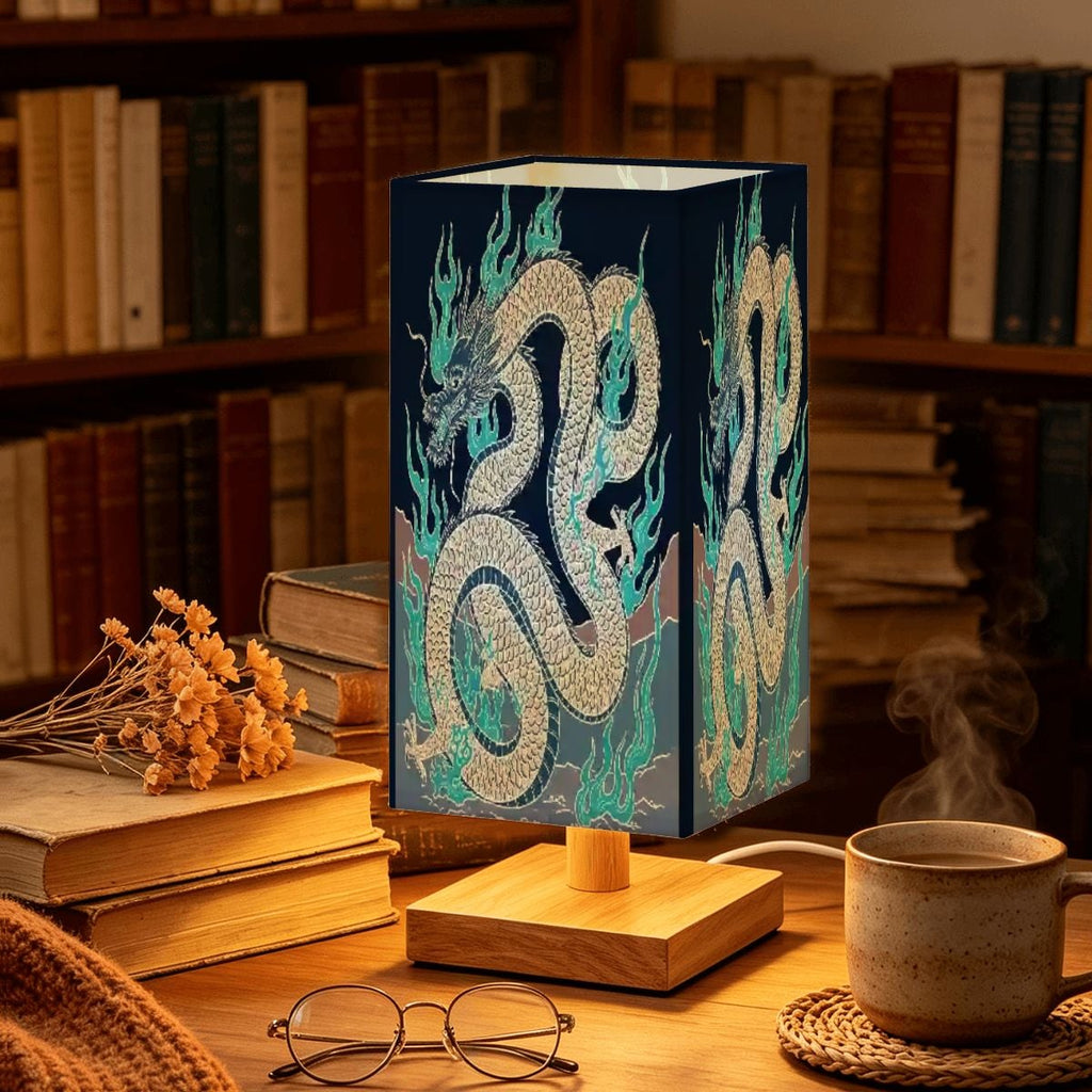 Large Square Table Lamp Fire Dragon Design
