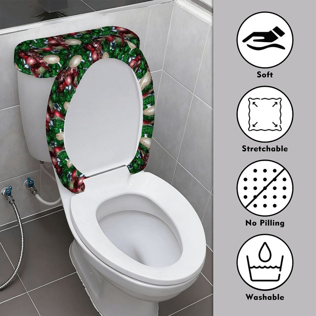 Juego de funda para tapa de inodoro y cubierta de tanque con diseño de adornos navideños "Happy Holidays"