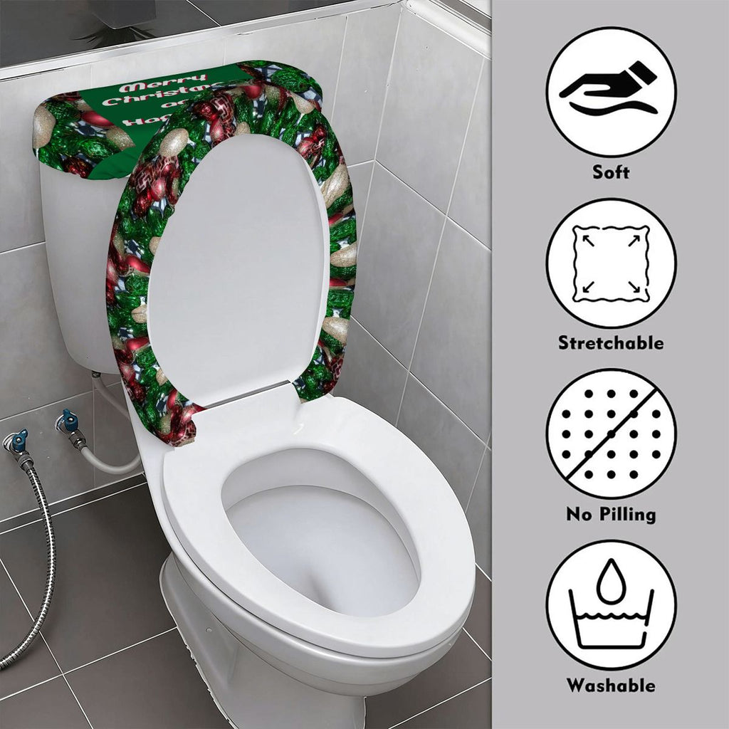 Juego de funda para tapa de inodoro y cubierta de tanque con diseño de adornos navideños "Happy Holidays"