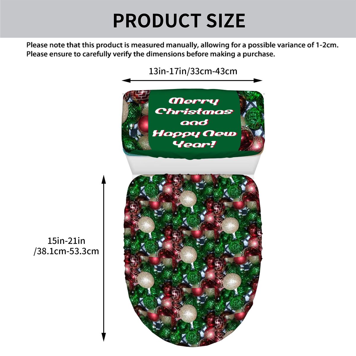 Happy Holidays Toilet Seat Lid and Tank Cover Set Tree Ornaments Design