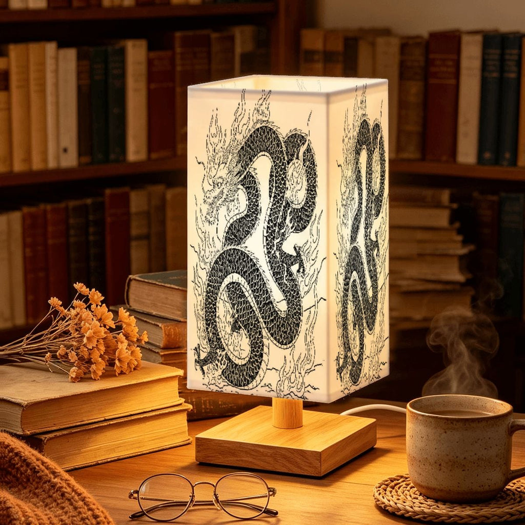 Large Square Table Lamp Fire Dragon Design