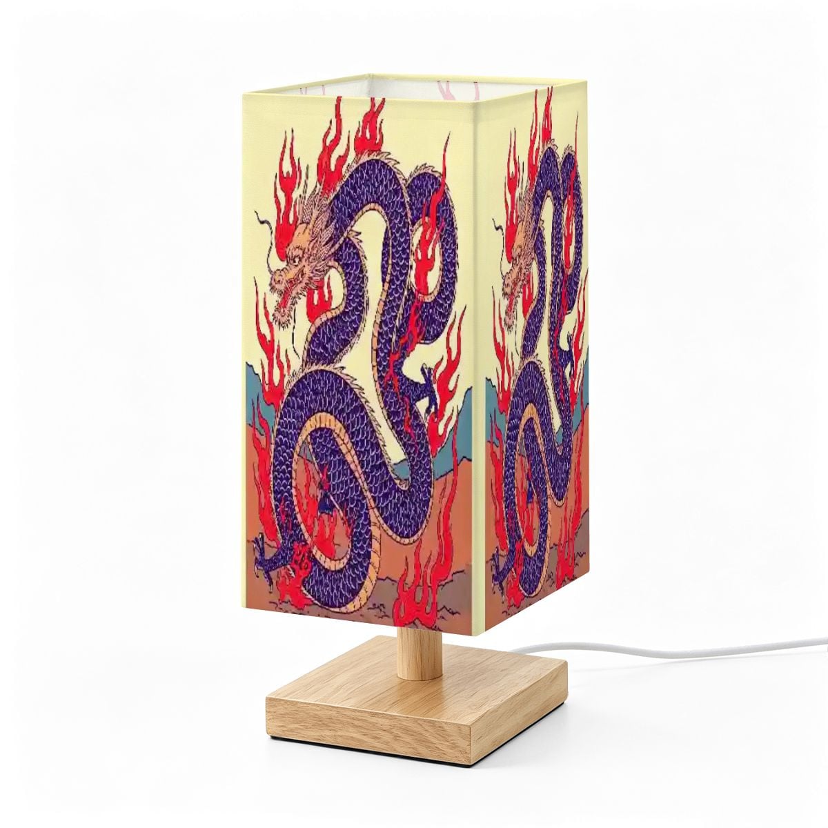 Large Square Table Lamp Fire Dragon Design
