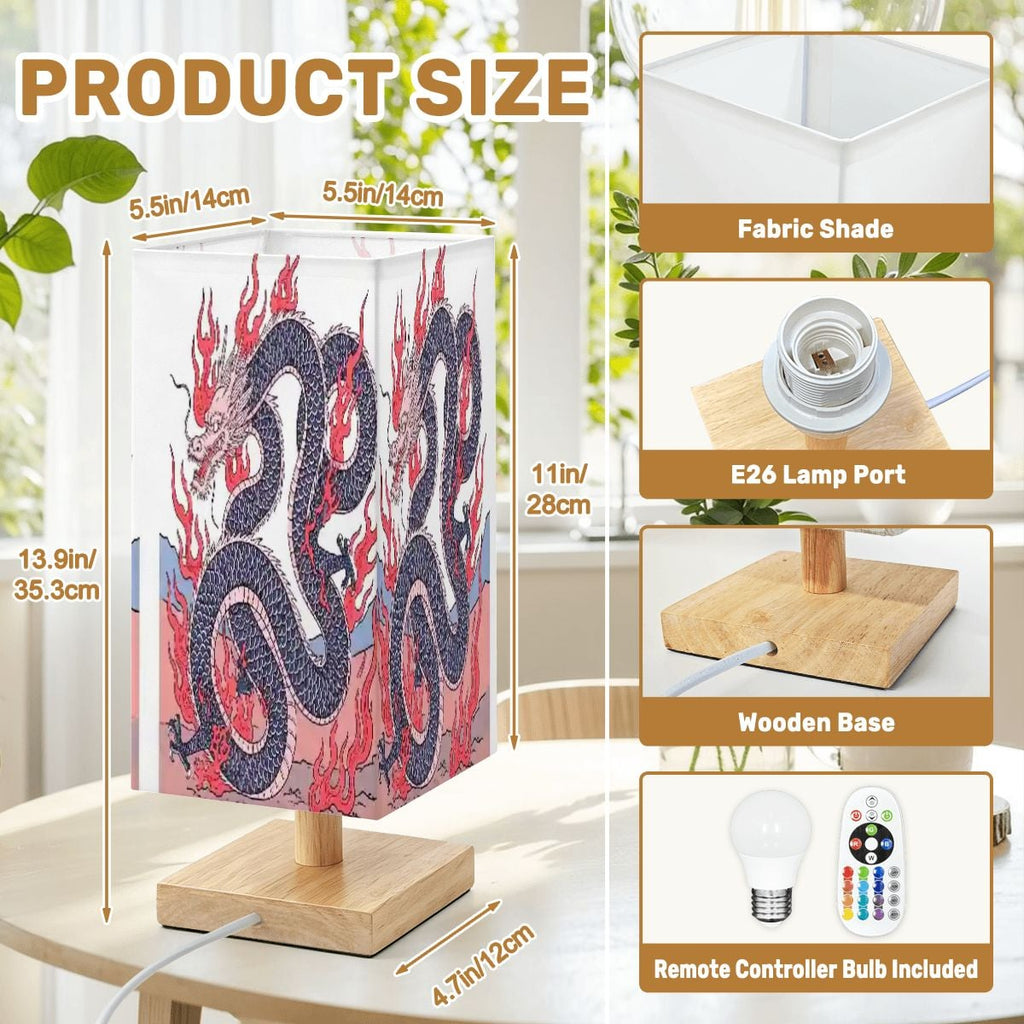 Large Square Table Lamp Fire Dragon Design