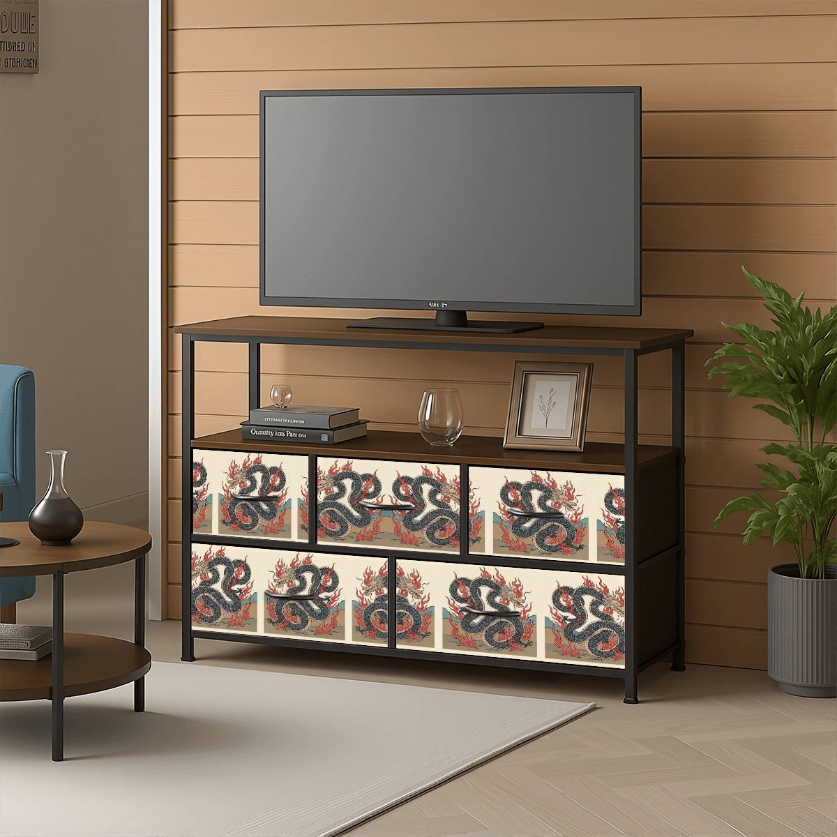 5 Drawer TV Stand Dresser Fire Dragon Design