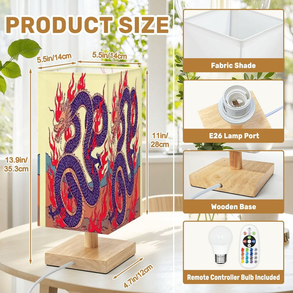 Large Square Table Lamp Fire Dragon Design