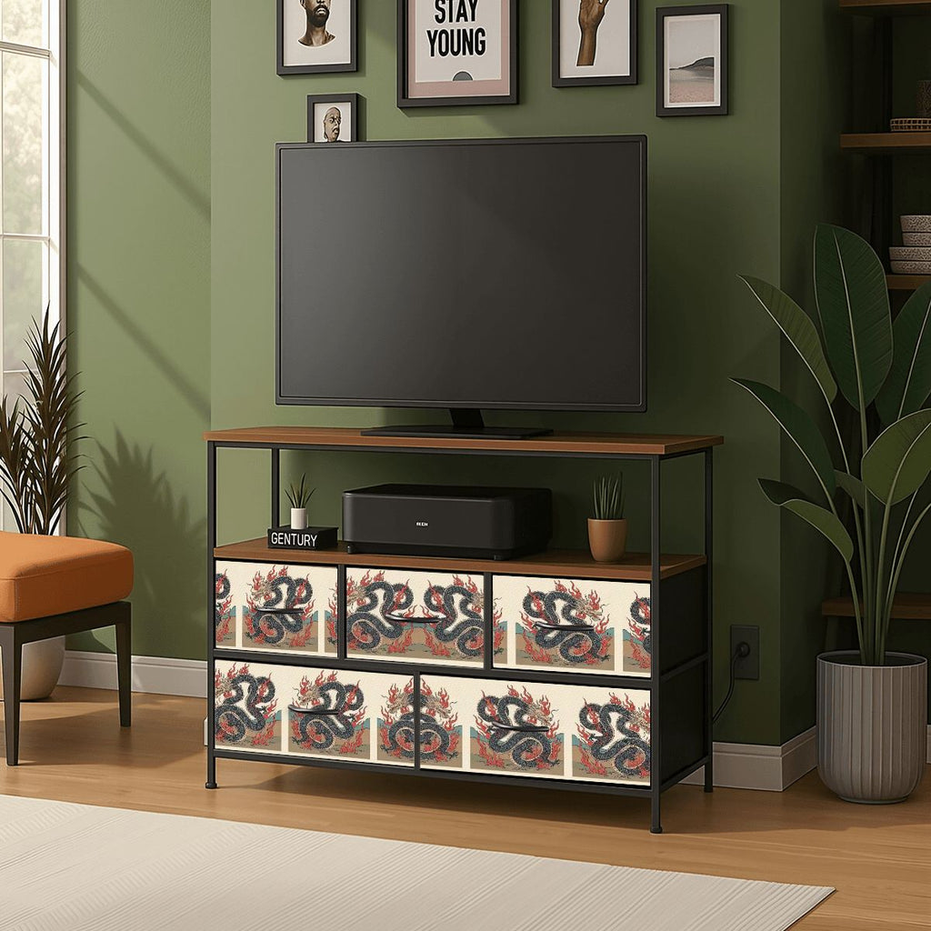 5 Drawer TV Stand Dresser Fire Dragon Design