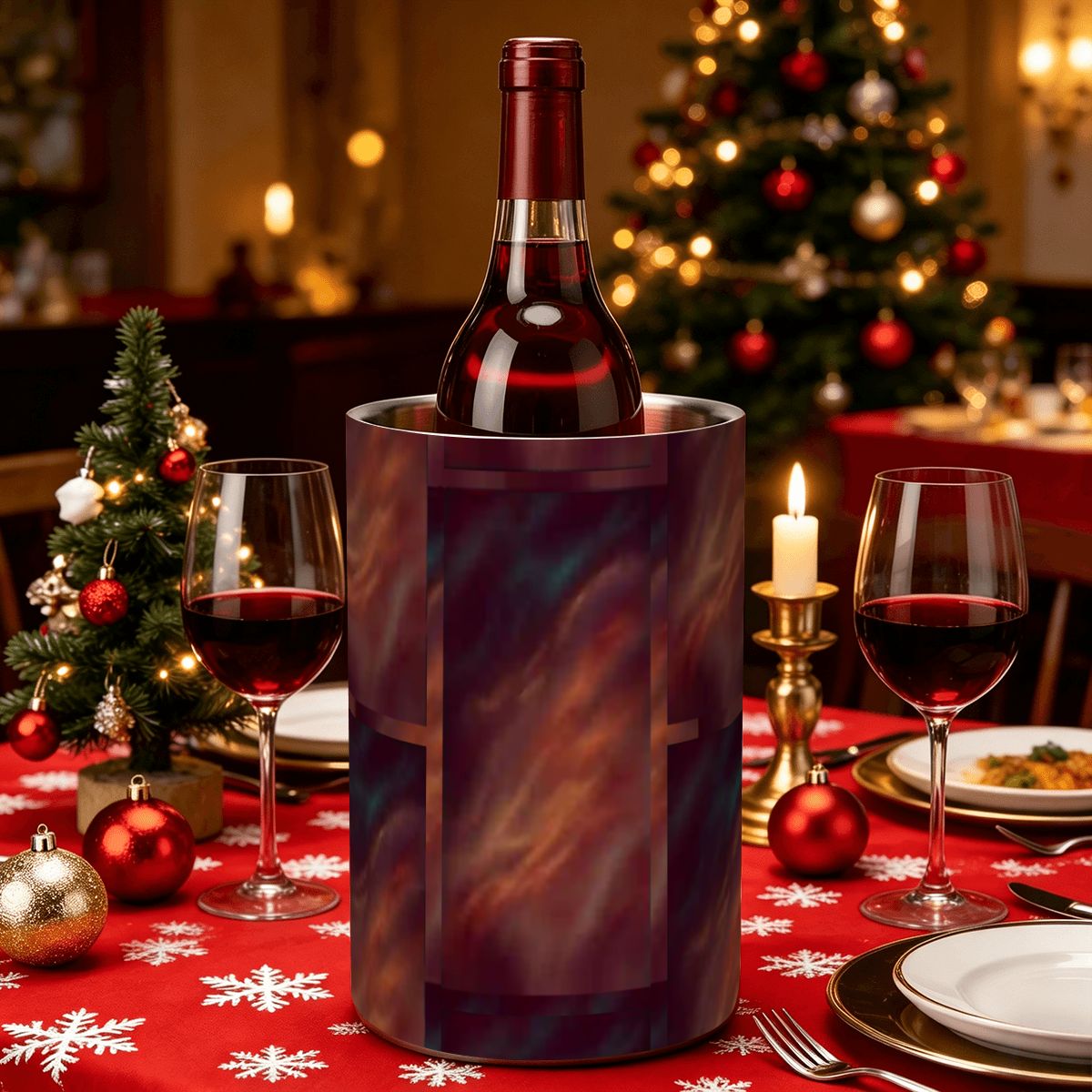 Enfriador de vino de acero inoxidable con diseño de terciopelo rojo