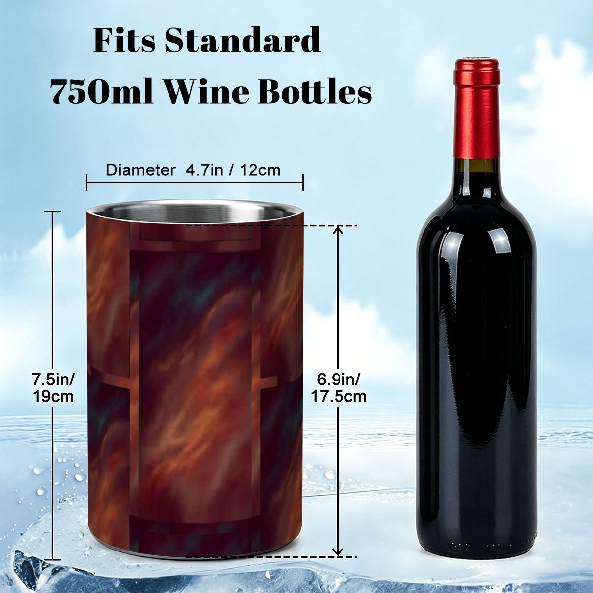 Enfriador de vino de acero inoxidable con diseño de terciopelo rojo