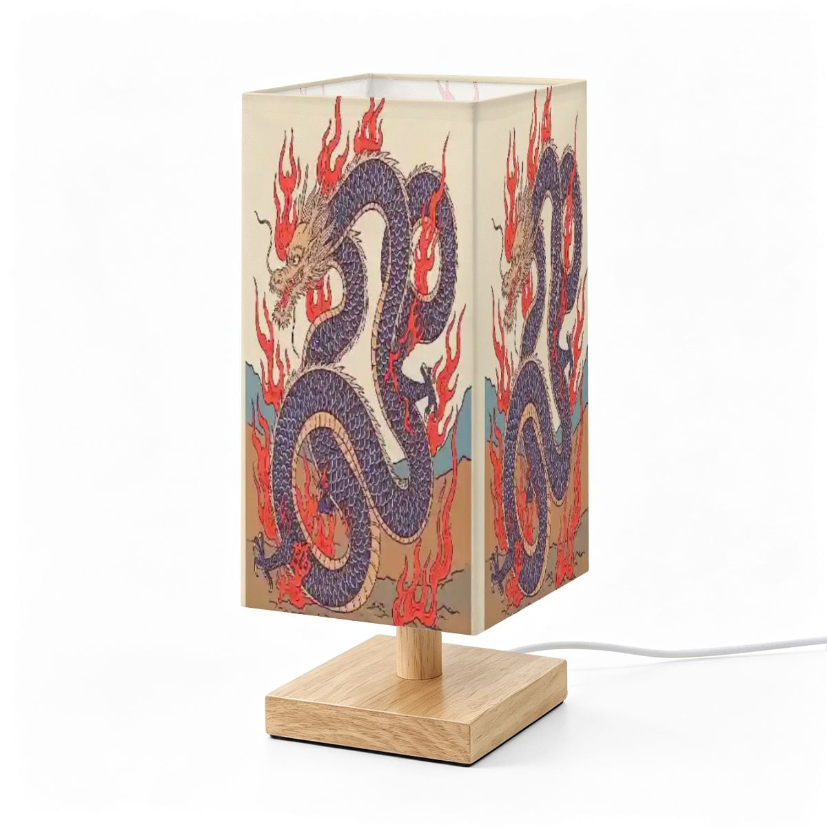 Large Square Table Lamp Fire Dragon Design