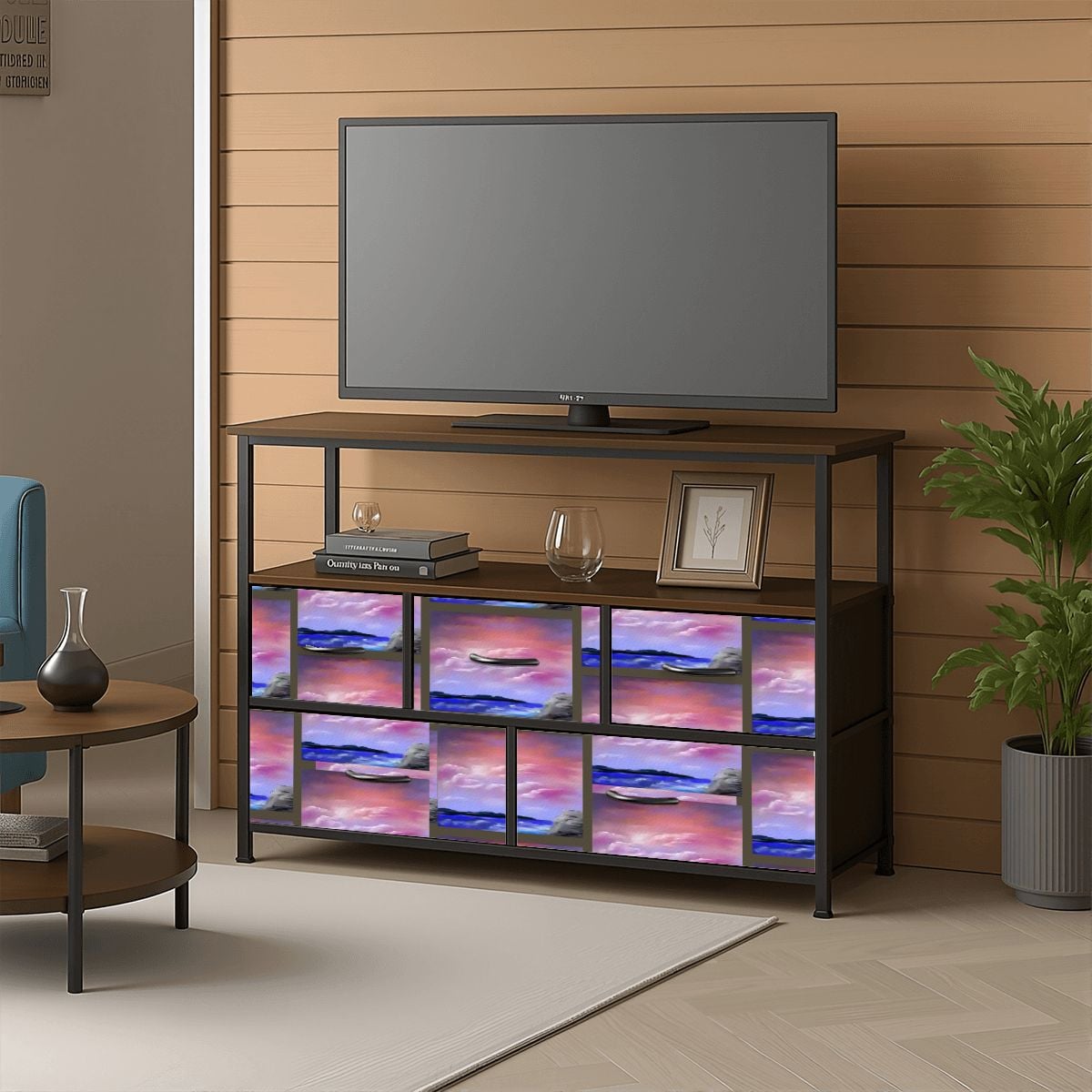 5 Drawer TV Stand Dresser Pink Hue Sky