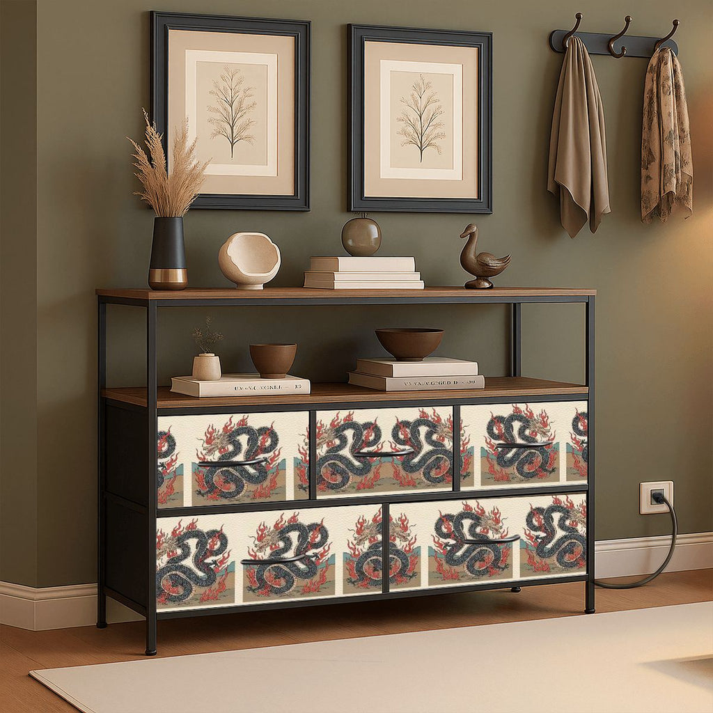 5 Drawer TV Stand Dresser Fire Dragon Design