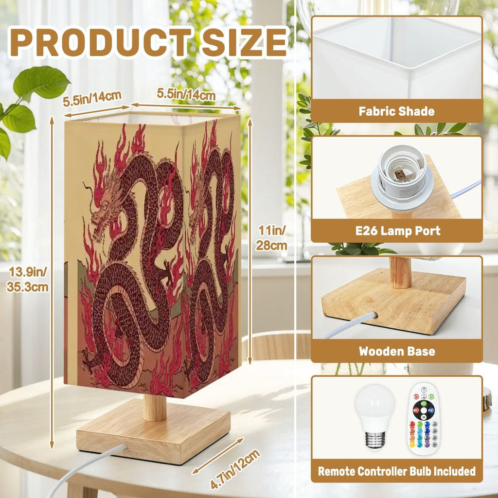 Large Square Table Lamp Fire Dragon Design