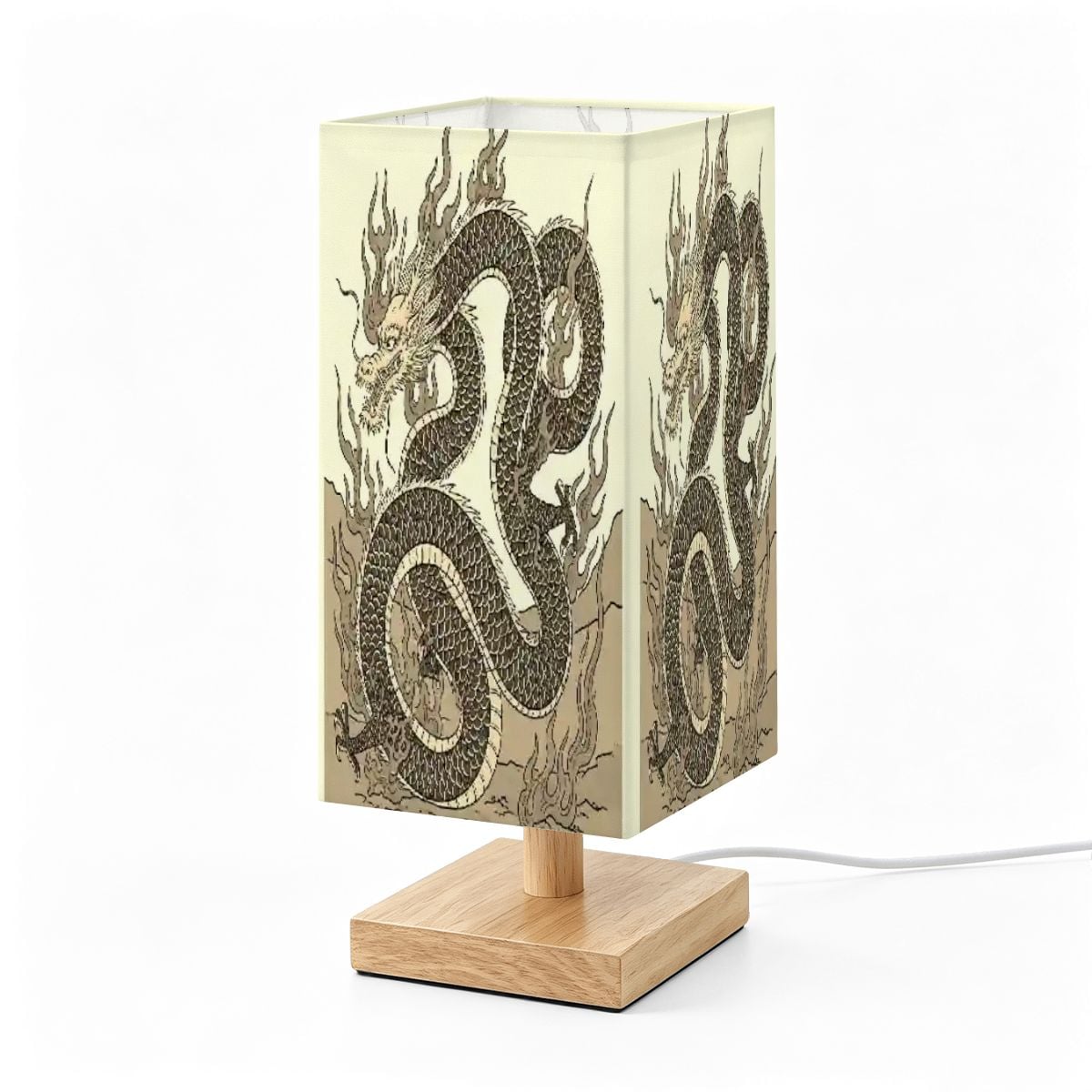 Large Square Table Lamp Fire Dragon Design
