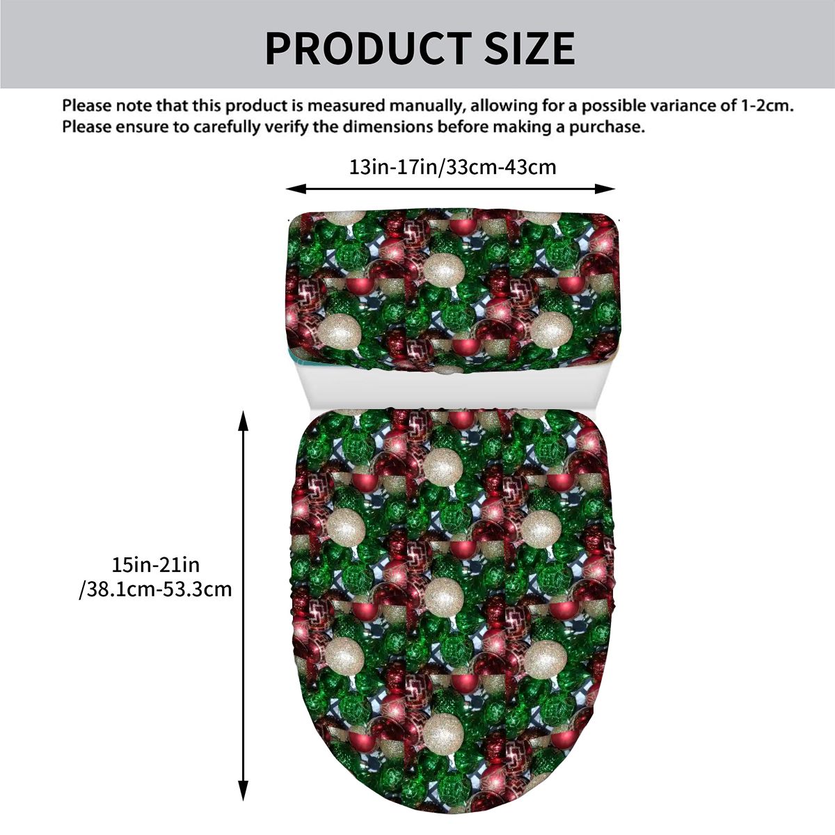 Happy Holidays Toilet Seat Lid and Tank Cover Set Tree Ornaments Design