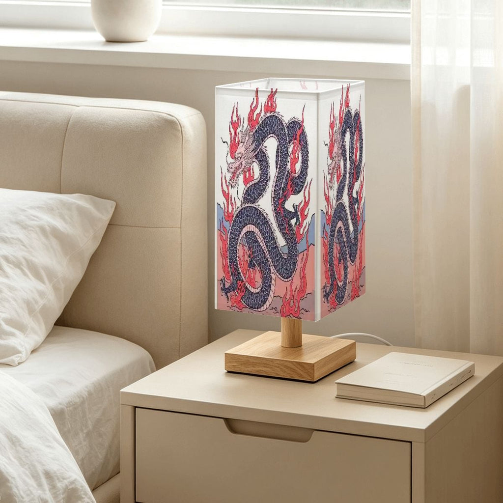 Large Square Table Lamp Fire Dragon Design